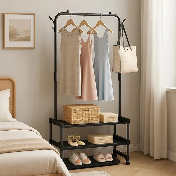 Standing Metal Coat Stand - Stylish Black Free-Standing Organizer for Coats, Jackets, Hats, and Umbrellas - Heavy Duty Durable Design - JHC2340L