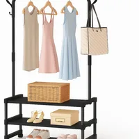 Standing Metal Coat Stand - Stylish Black Free-Standing Organizer for Coats, Jackets, Hats, and Umbrellas - Heavy Duty Durable Design - JHC2340L