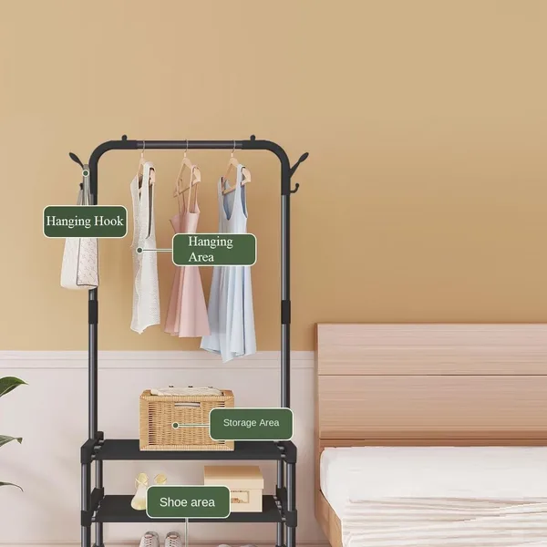 Standing Metal Coat Stand - Stylish Black Free-Standing Organizer for Coats, Jackets, Hats, and Umbrellas - Heavy Duty Durable Design - JHC2340L