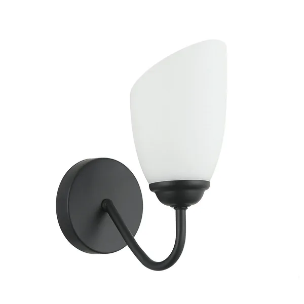 Tronic Modern Black Wall Light with Frosted Glass Tulip Shade