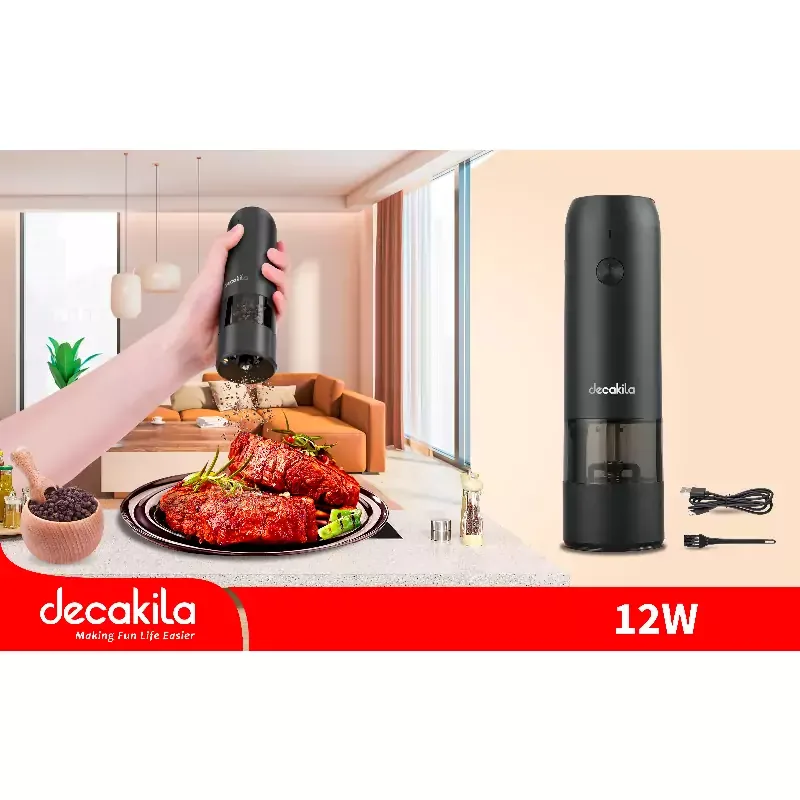 Decakila Pepper Grinder Electric Stainless Steel Body Carbon Steel Shaft 12w Kmtt023b grinding coarseness adjustment built in led lamp 3.7v battery