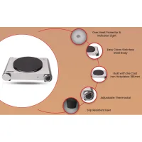 Nikai Hot Plate 188MM Single Steel Body 1500W NKTOE4N2 Overheat Protection System Power Indicator Light Adjustable Thermostat Control