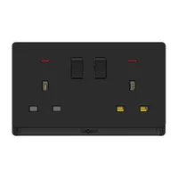 Tronic 2-Gang Switched Socket with Neon - Black