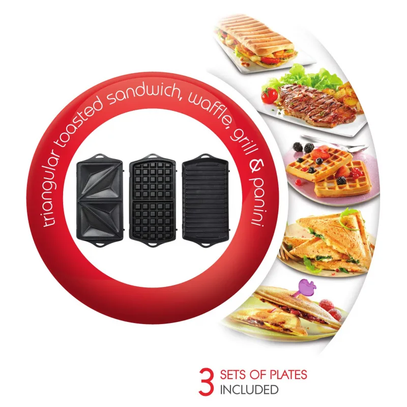 Moulinex Sandwich, Panini & Waffle Maker 700W 3in1 Interchangeable Plates SW612543
