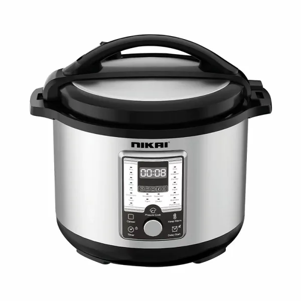 Nikai Pressure Cooker Electric 10L Digital Multi Functional Cooker 1500W NEP1082X Non Stick Cooking Pot Stainless Steel Wraped Body And Lid Adjustable Cooking Time With Cool Touch Handle