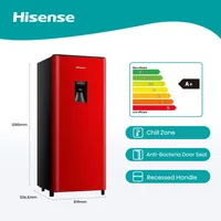 Hisense Refrigerator 177L Single Door, Water Dispenser, Chiller Zone, Anti Bacteria Door Seal, Recessed Handle, Red H235RRE-WD