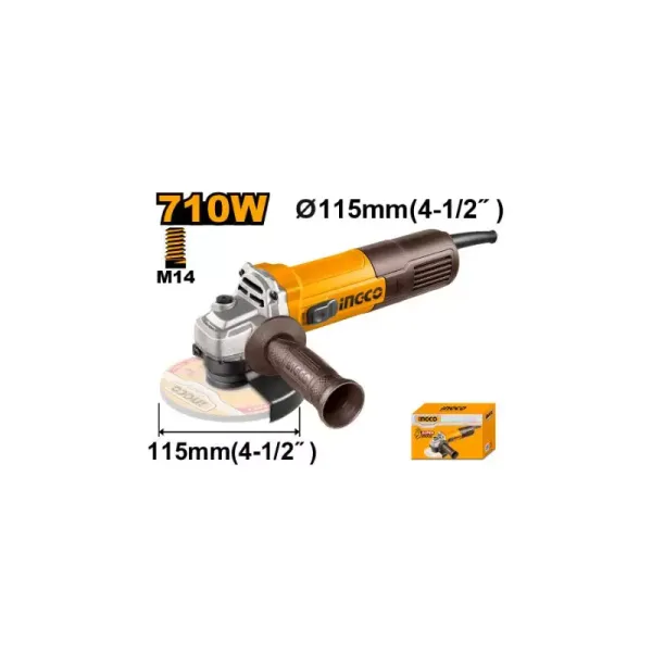Ingco Angle Grinder 115mm 710W with 1pcs Auxiliary Handle AG7118