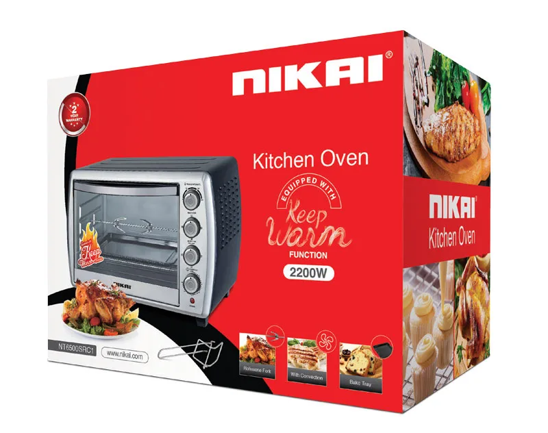 Nikai Oven Electric 65L With Rosting Function 2200W NT6500SRC1 60 Mins Timer Stainless Steel Heating Elements With Bell Ring Keep Warm Function Convection Function