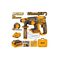 Ingco Cordless Rotary Hammer Lithium-ion 20V with Brushless Motor, Integrated LED Work Light CRHLI202081
