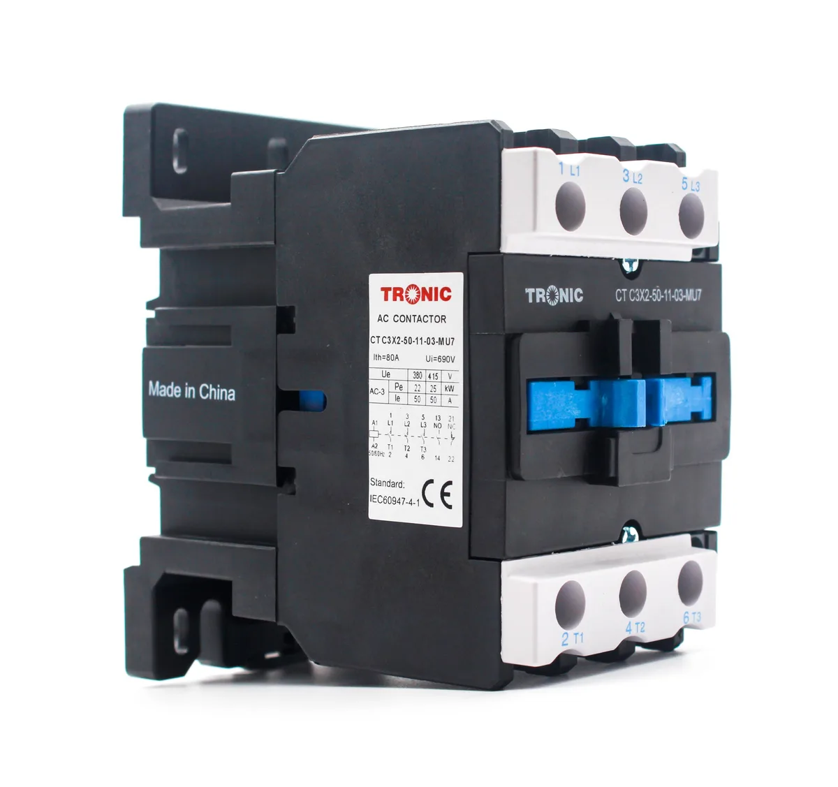 Tronic Contactor 50A 3 Pole 1NO 1NC 220V to 240VAC