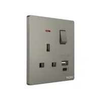 Tronic Grey - Single Switch Socket with USB + Type C