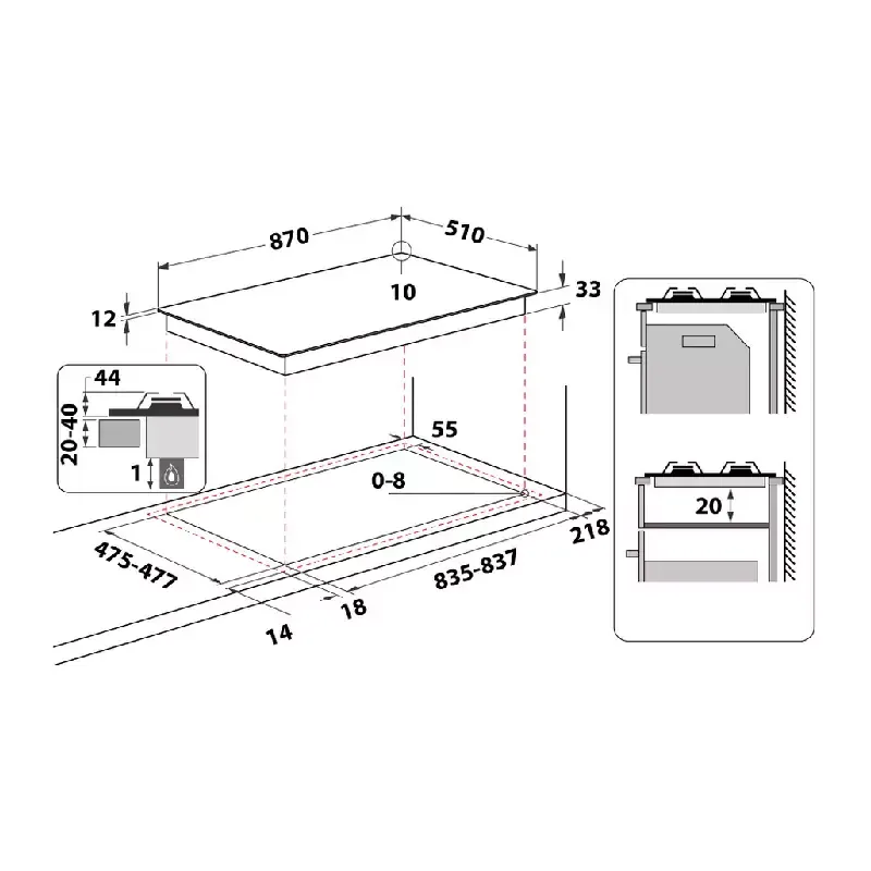 Ariston Gas Hob 87cm with 5 Gas Burners, Automatic Ignition, Mechanical Control PHN 961 TS/IX