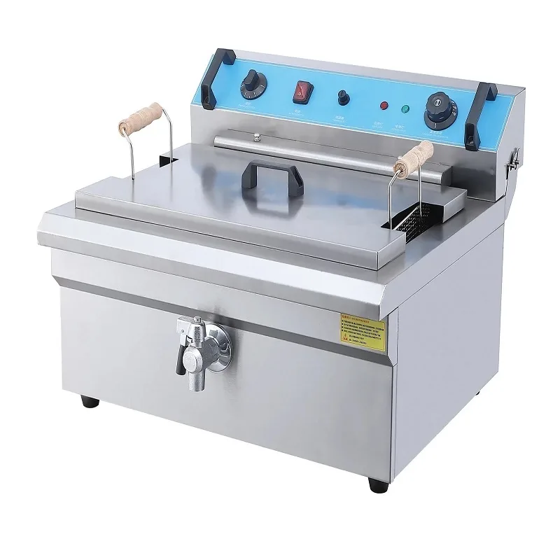 Commercial Electric Fryer 20L Countertop, 5kW Ultra-High Power Single Tank Deep Fryer with Drain Tap, Professional Stainless Steel Fryer WG-20L