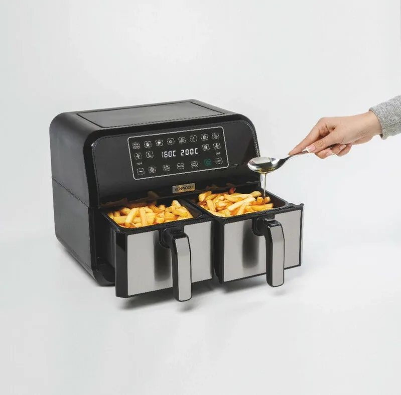 Kenwood Digital Twin Air Fryer 1.7KG+1.7KG 4L+4L XXXL Capacity with DualZone Technology & Dual Frying Baskets for Frying, Grilling, Broiling, Roasting, Baking, Toasting & Reheating HFM75.000MB