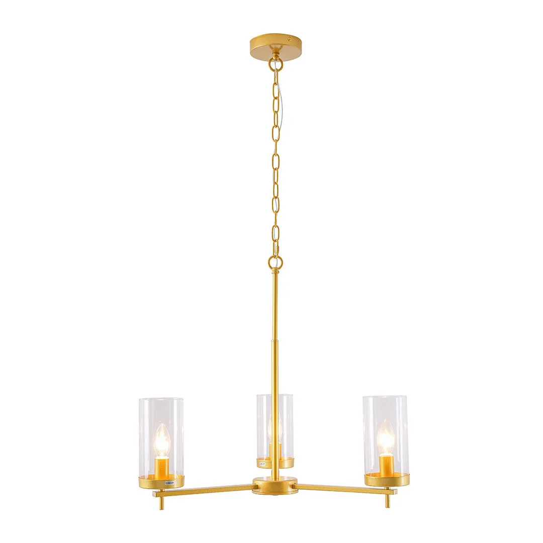 Tronic Golden 3-Light Pendant Lamp with Clear Glass Shades (E14)