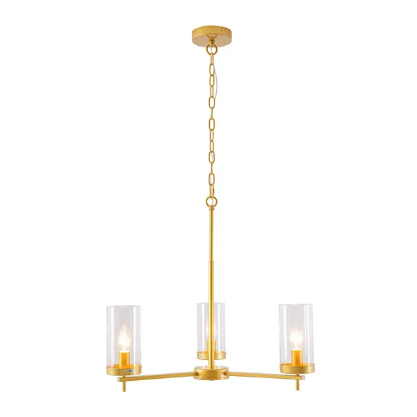 Tronic Golden 3-Light Pendant Lamp with Clear Glass Shades (E14)