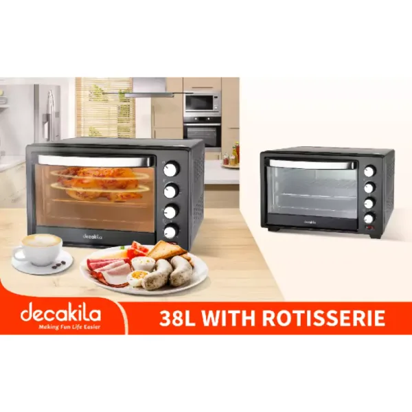 Decakila Oven Electric 38l with Rosting Function 1600w Keev010b 60 mins timer with stay on temperature control 3 heating function steel handle