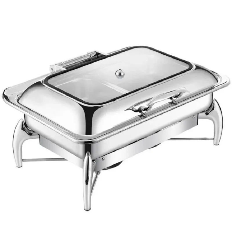 Commercial Kitchen Equipment Luxury Hydraulic Rectangular Chafing Dish 9.0L, Polished Stainless Steel, Hands-Free Soft Close DZW-S228
