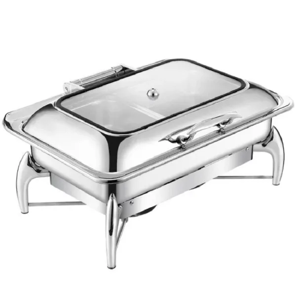Commercial Kitchen Equipment Luxury Hydraulic Rectangular Chafing Dish 9.0L, Polished Stainless Steel, Hands-Free Soft Close DZW-S228