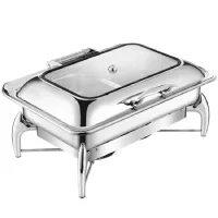 Commercial Kitchen Equipment Luxury Hydraulic Rectangular Chafing Dish 9.0L, Polished Stainless Steel, Hands-Free Soft Close DZW-S228
