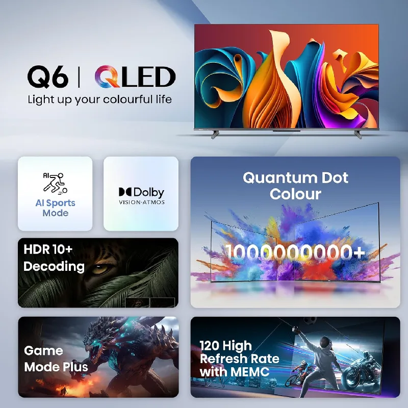 Hisense 50" QLED UHD 4K Smart TV with Dolby Vision & Atmos, 4K AI Upscaler, Quantum Dot Colour, Voice Control, VIDAA 50Q6Q