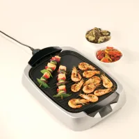 Kenwood Health Grill Adjustable Temperature Cool Touch Handle 2000w Hg266 - 2 Heat Zones Tempered Glass Lid Large Cooking Area Oil Drainage Channels