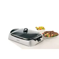 Kenwood Health Grill Adjustable Temperature Cool Touch Handle 2000w Hg266 - 2 Heat Zones Tempered Glass Lid Large Cooking Area Oil Drainage Channels