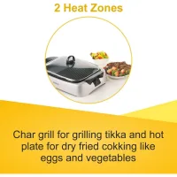 Kenwood Health Grill Adjustable Temperature Cool Touch Handle 2000w Hg266 - 2 Heat Zones Tempered Glass Lid Large Cooking Area Oil Drainage Channels