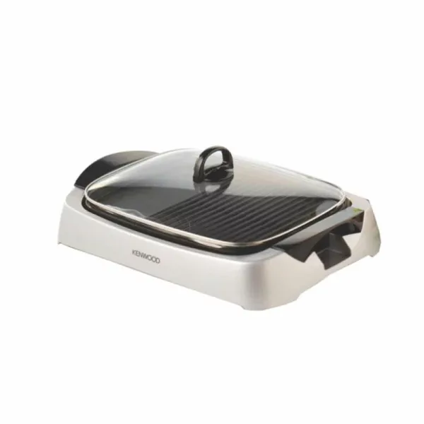 Kenwood Health Grill Adjustable Temperature Cool Touch Handle 2000w Hg266 - 2 Heat Zones Tempered Glass Lid Large Cooking Area Oil Drainage Channels