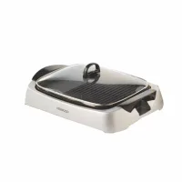 Kenwood Health Grill Adjustable Temperature Cool Touch Handle 2000w Hg266 - 2 Heat Zones Tempered Glass Lid Large Cooking Area Oil Drainage Channels