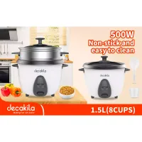 Decakila Rice Cooker 1.5l Keep Warm Function Nonstick Coated Pot 500w Keer033w with spoon, measuring cup and aluminium steaming basket single side nonstick pot coating