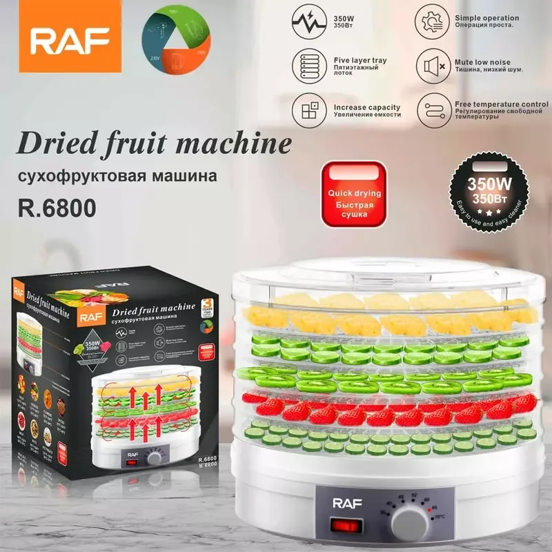RAF Fruit Dehydrator 5 Trays 350W, Adjustable Temperature, Simple Operation R.6801 8 RAF Fruit Dehydrator 5 Trays 350W, Adjustable Temperature, Simple Operation R.6801