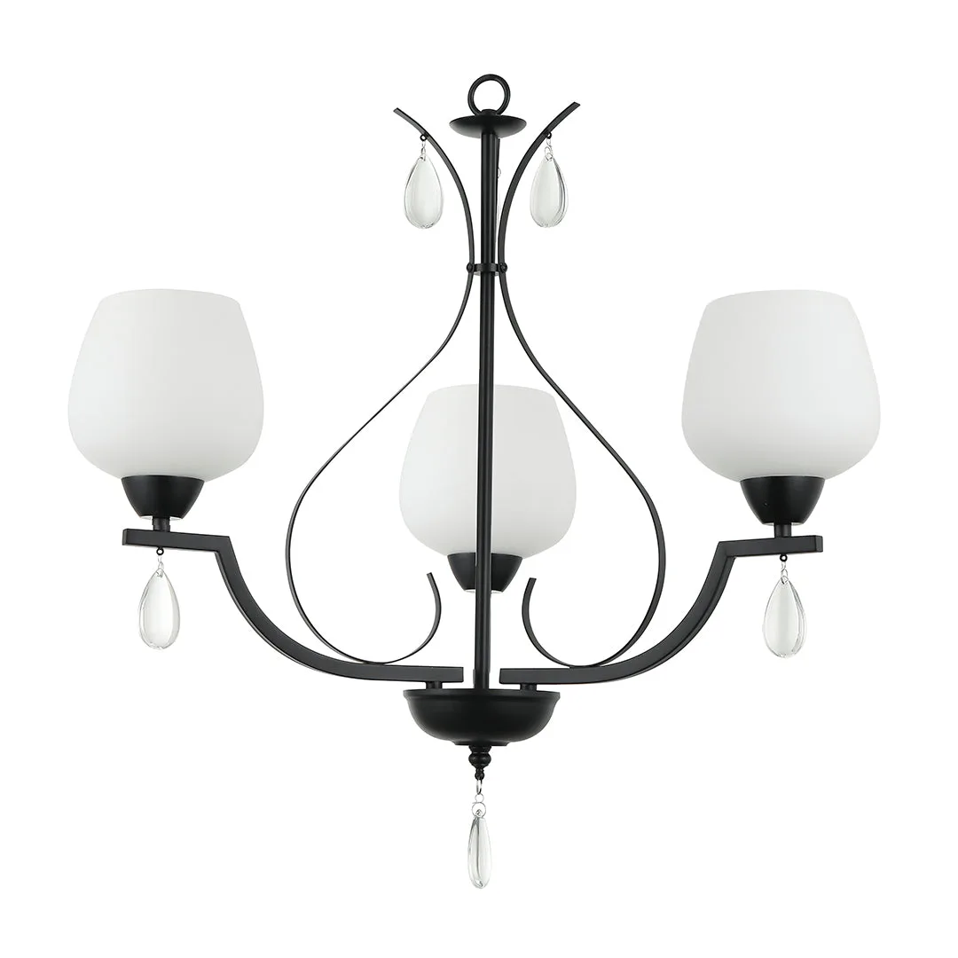 Tronic Elegant Black 3-Light Pendant with Frosted Glass Globes