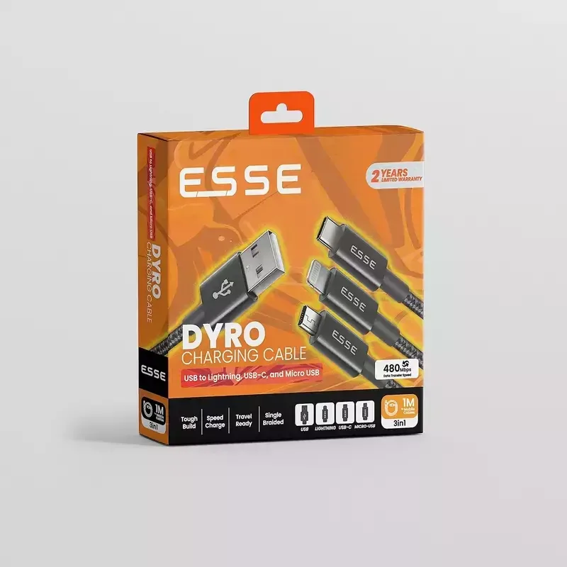 Esse Dyro 3in1 (Lightning+Type C+Micro-USB) Cable 1m ECB-USB37095