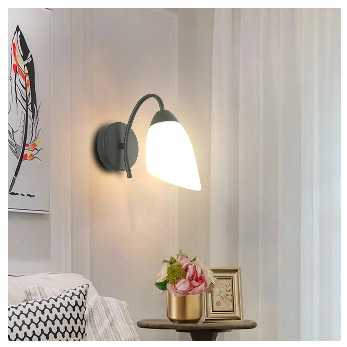 Tronic Modern Wall Light Fixture with Frosted Glass Shade Black Metal Finish