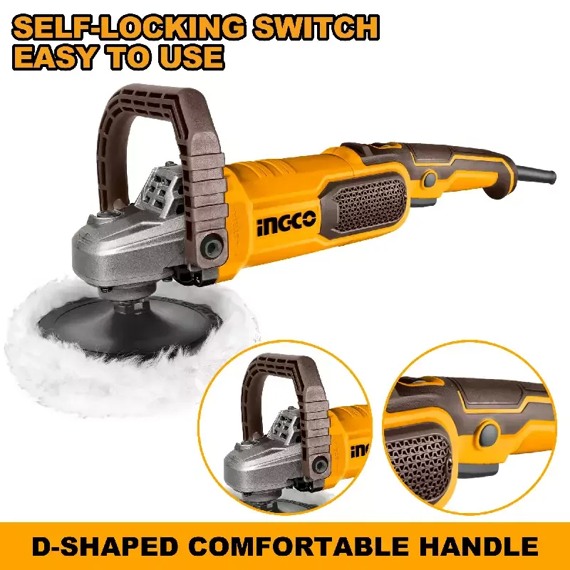 Ingco Industrial Angle Polisher 1400W with Variable Speed Control, Lock-on Switch, Aluminum Gear Box AP140016