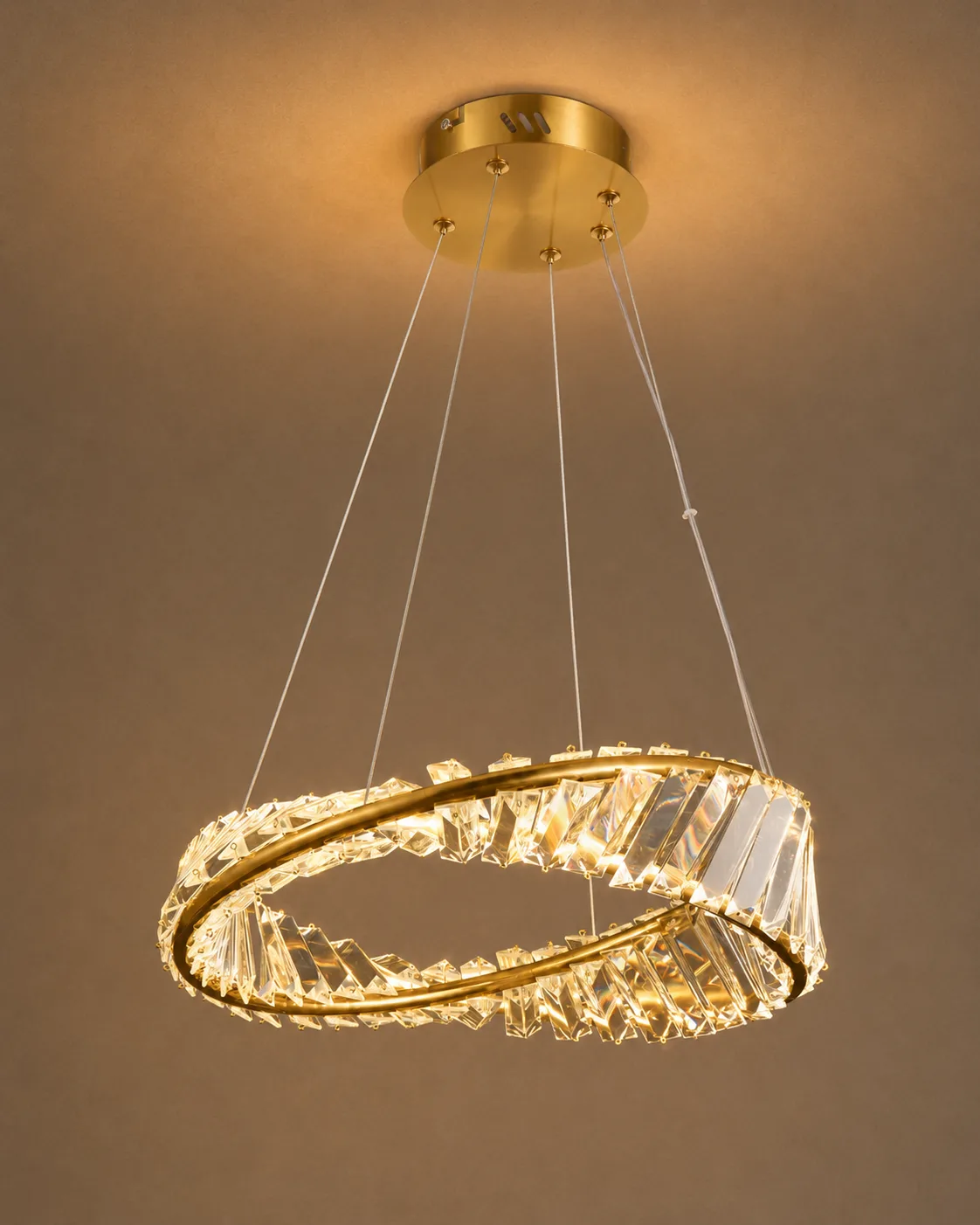 Tronic Luxury Crystal Ring Pendant Light - Gold LED Hanging Chandelier