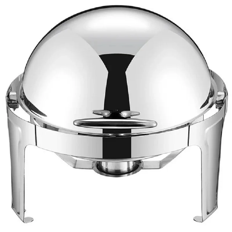 Commercial Kitchen Equipment Roll Top Round Silver Chafing Dish 6.0L, Polished Stainless Steel, Soft-Motion Lid DZW-S721