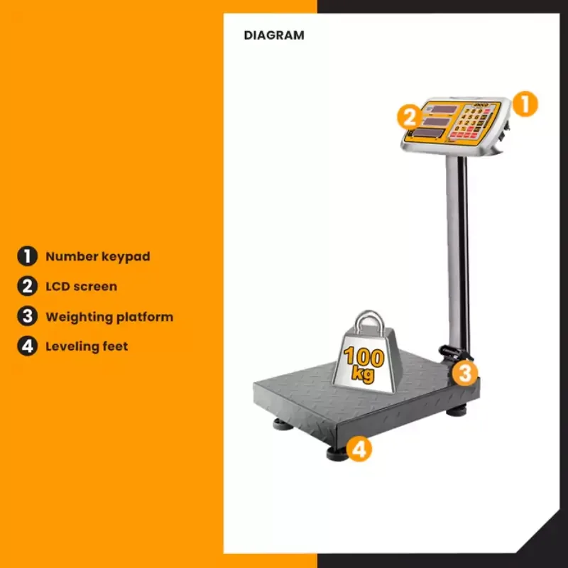 Ingco Rechargeable Digital Platform Scale 100kg with LED Display, 20g Graduation HESA31003