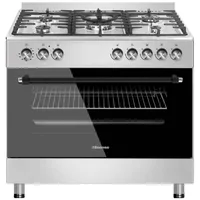 Hisense Freestanding Cooker 90x60cm, 4 Gas + 2 Electric Burners, Electric Oven, Glass Lid, Silver HF942GEES