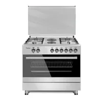 Hisense Freestanding Cooker 90x60cm, 4 Gas + 2 Electric Burners, Electric Oven, Glass Lid, Silver HF942GEES