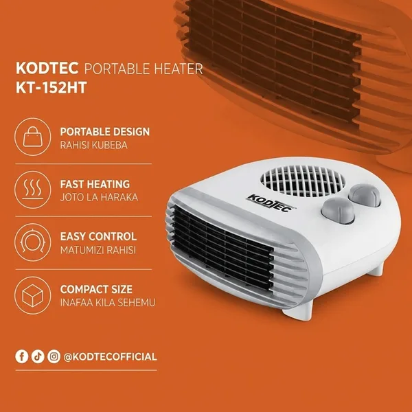 Kodtec Fan Heater Electric Portable Room Heater with Adjustable Thermostat & Multiple Heat Settings KT-152HT