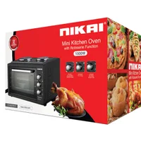 Nikai Oven Electric 45l with Rosting Function and 2 Hotplate NT4520RHT 60 Mins Timer Stainless Steel Heating Elements Inner Light