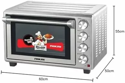 Nikai Oven Electric 52L With Rosting Function 4 Knobs Control 1800W NT5201RCAX1 120 Mins Timer Stainless Steel Heating Elements Inner Light Convection Fan Double Glass Panel