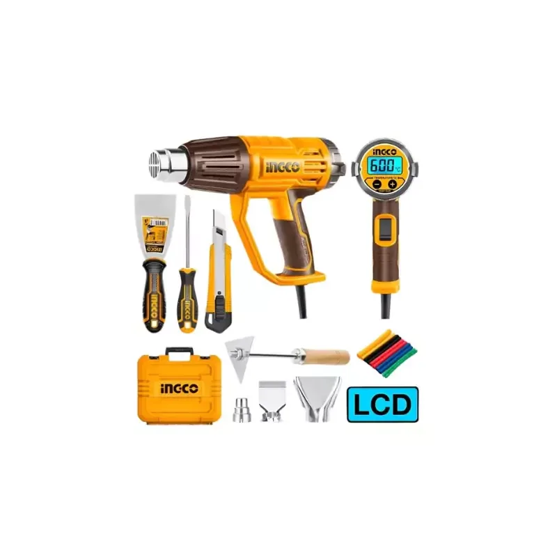 Ingco Electric Heat Gun 2000W with LCD Screen, 3pcs Nozzle & 1 Scraper HG2000581