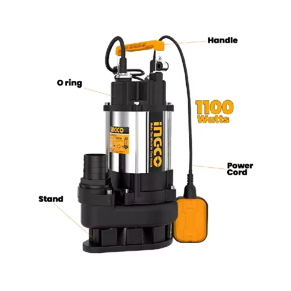 Ingco Submersible Sewage Water Pump 1100W with with Copper Wire Motor, 9m Cable, Float Switch SPDS11008