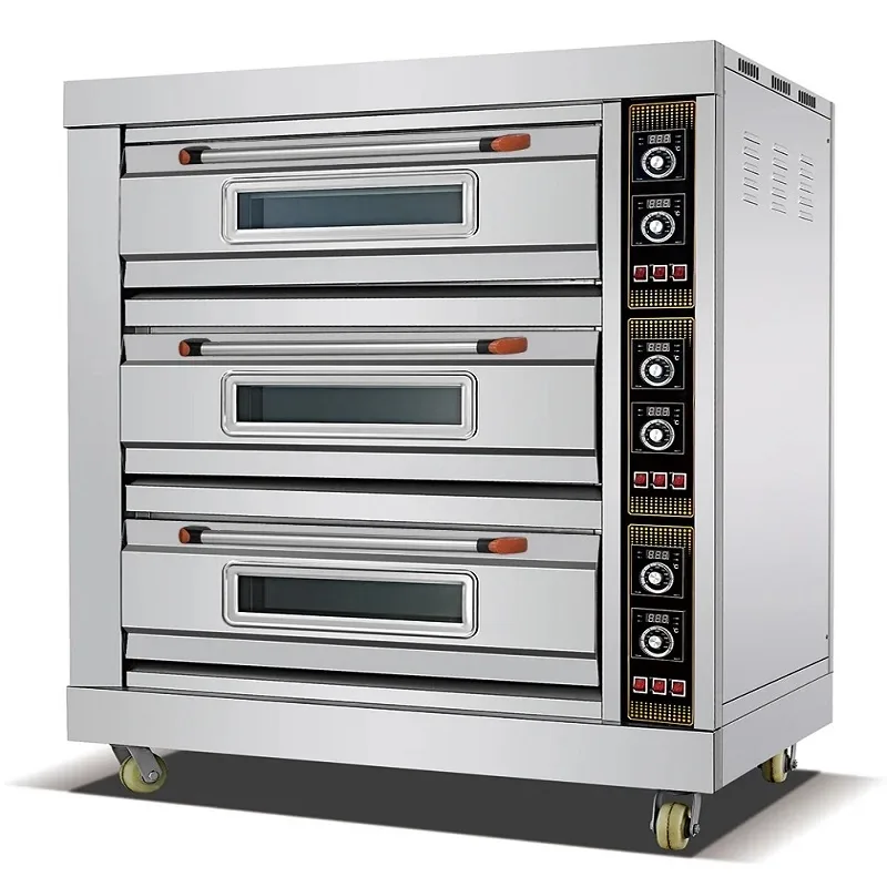 Commercial Gas Deck Oven 3-Deck 6-Tray, 20400C High-Capacity Control, Industrial Stainless Steel Pizza & Bread Oven HGO-36