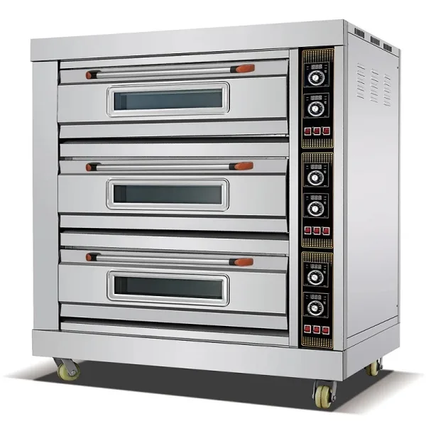 Commercial Gas Deck Oven 3-Deck 6-Tray, 20400C High-Capacity Control, Industrial Stainless Steel Pizza & Bread Oven HGO-36