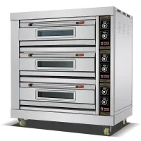 Commercial Gas Deck Oven 3-Deck 6-Tray, 20400C High-Capacity Control, Industrial Stainless Steel Pizza & Bread Oven HGO-36