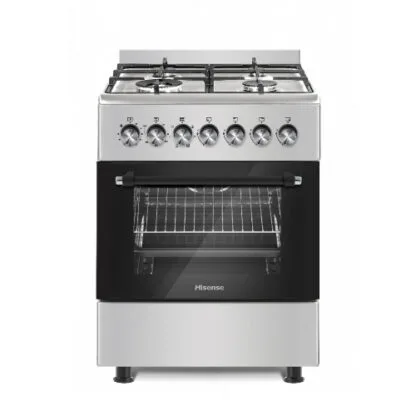 Hisense Freestanding Cooker 60x60cm, 3 Gas + 1 Electric Burner, Electric Oven, Glass Lid, Silver HF631GEES